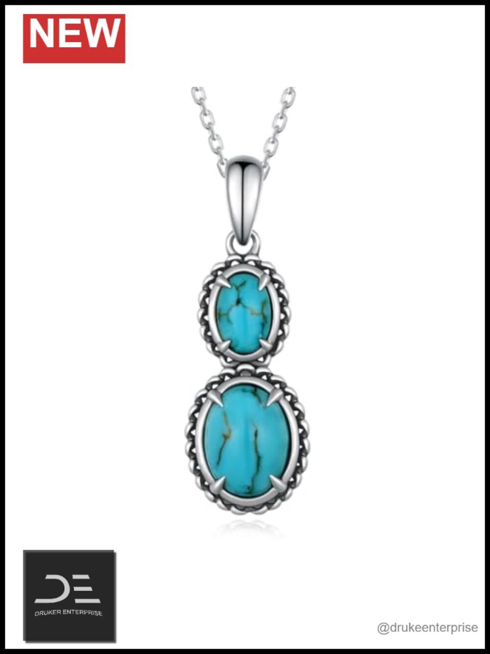 Genuine Turquoise Necklace 925 Sterling Silver Western Pendant Lobster Clasp